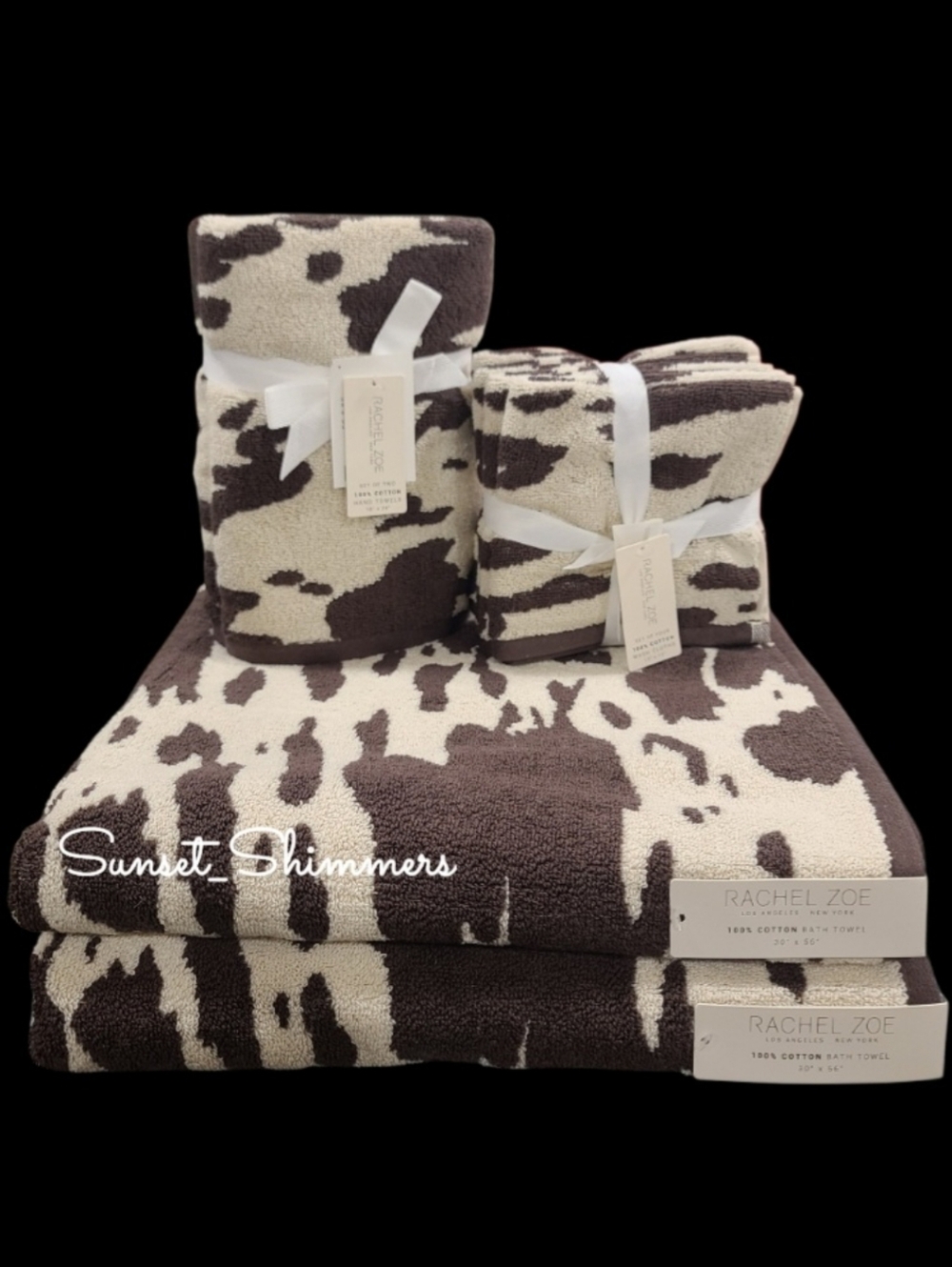 8pc Rachel Zoe Cow Animal Print Bath Hand Washcloth Towel Set NEW